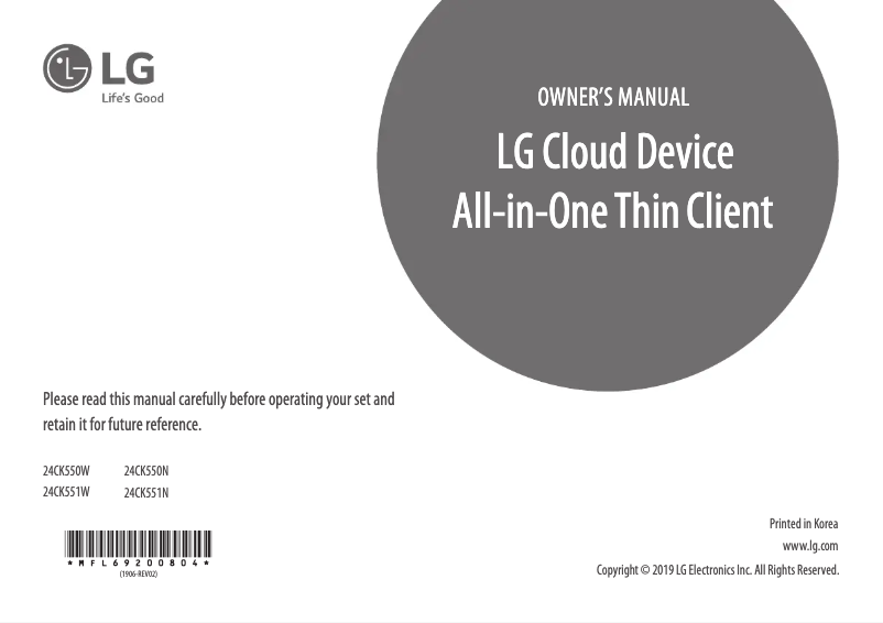 First page image of the manual for 24CK550W