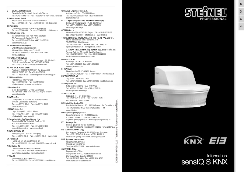 Page 1 of the manual User Manual Steinel sensIQ S KNX