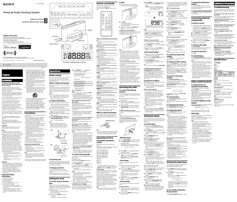 Page 1 of the manual User Manual Sony ICF-CS15iP