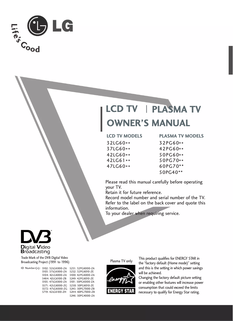 Page 1 of the manual User Manual LG 42PG6010