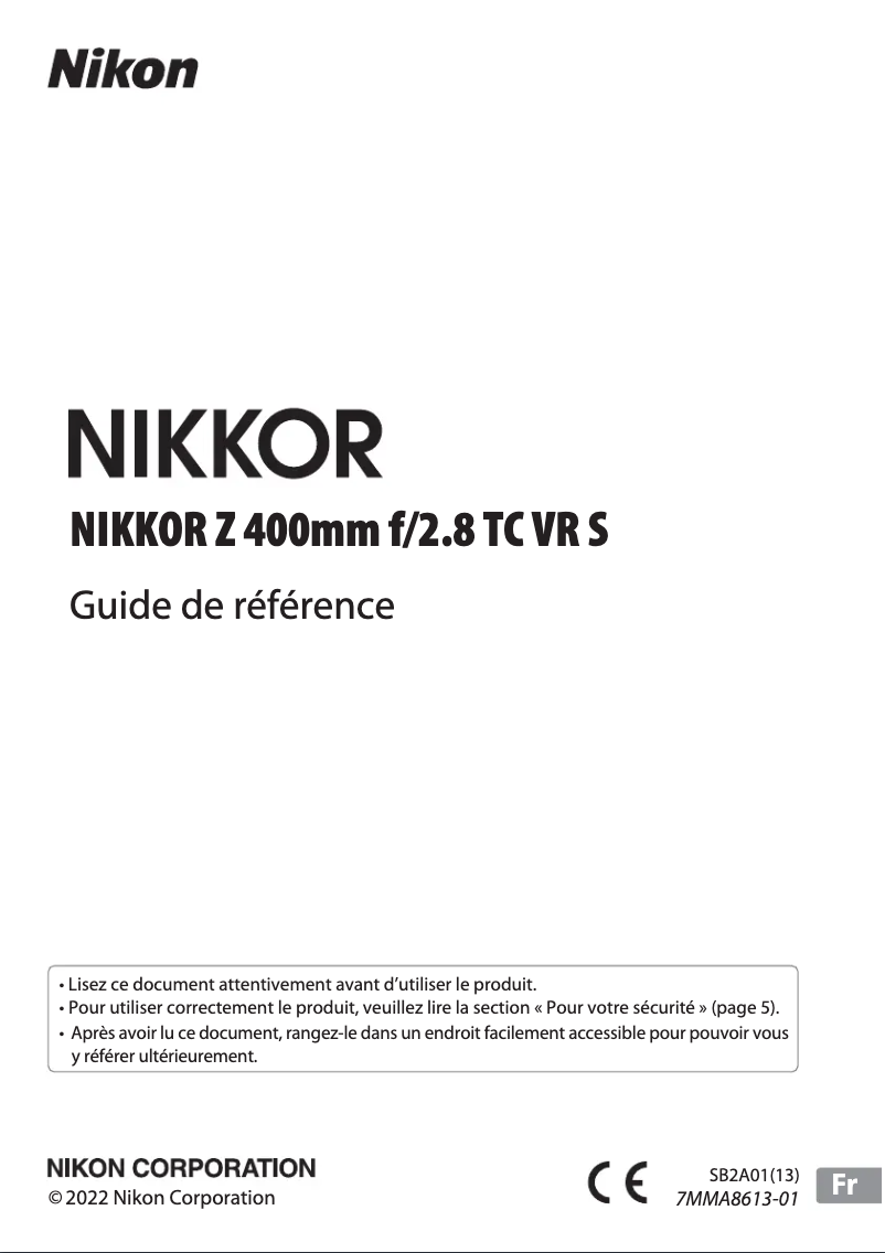 First page image of the manual for NIKKOR Z 400mm f/2.8 TC VR S