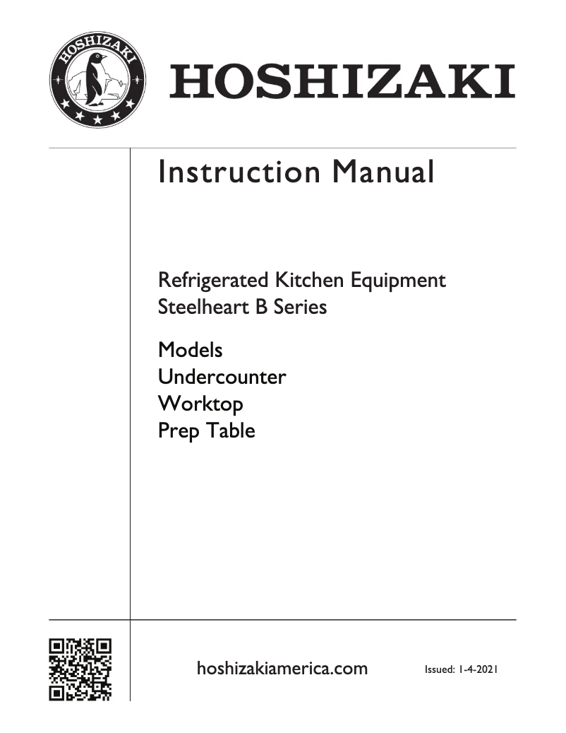 Page 1 of the manual User Manual Hoshizaki SR72B-30MD4