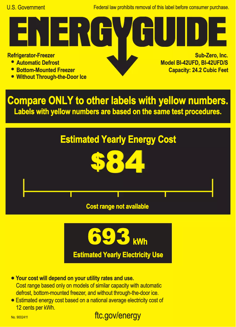 Page 1 of the manual Energy Label Sub-Zero BI-42UFD/S/TH