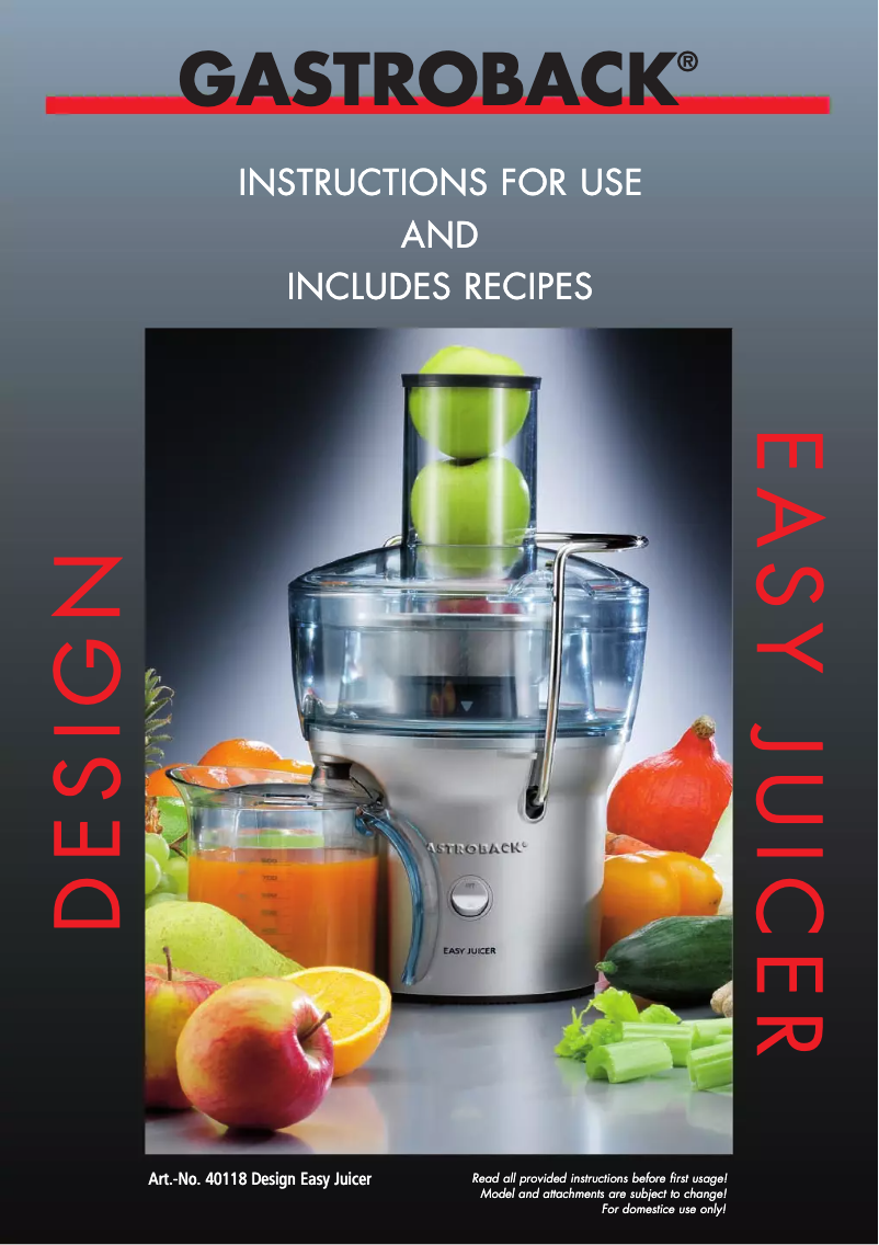 Page 1 of the manual User Manual Gastroback Easy Juicer