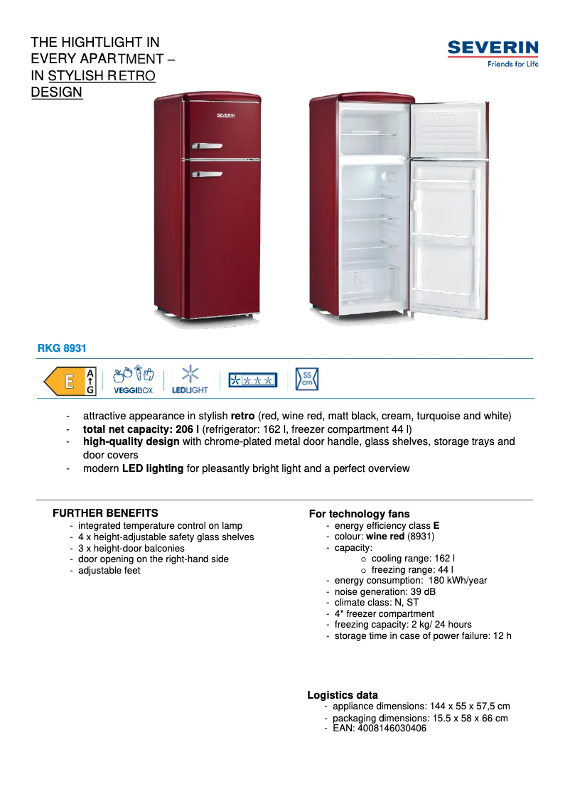 Page 1 of the manual Technical Sheet Severin RKG 8931