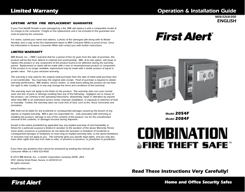 Page 1 of the manual User Manual First Alert 2054F