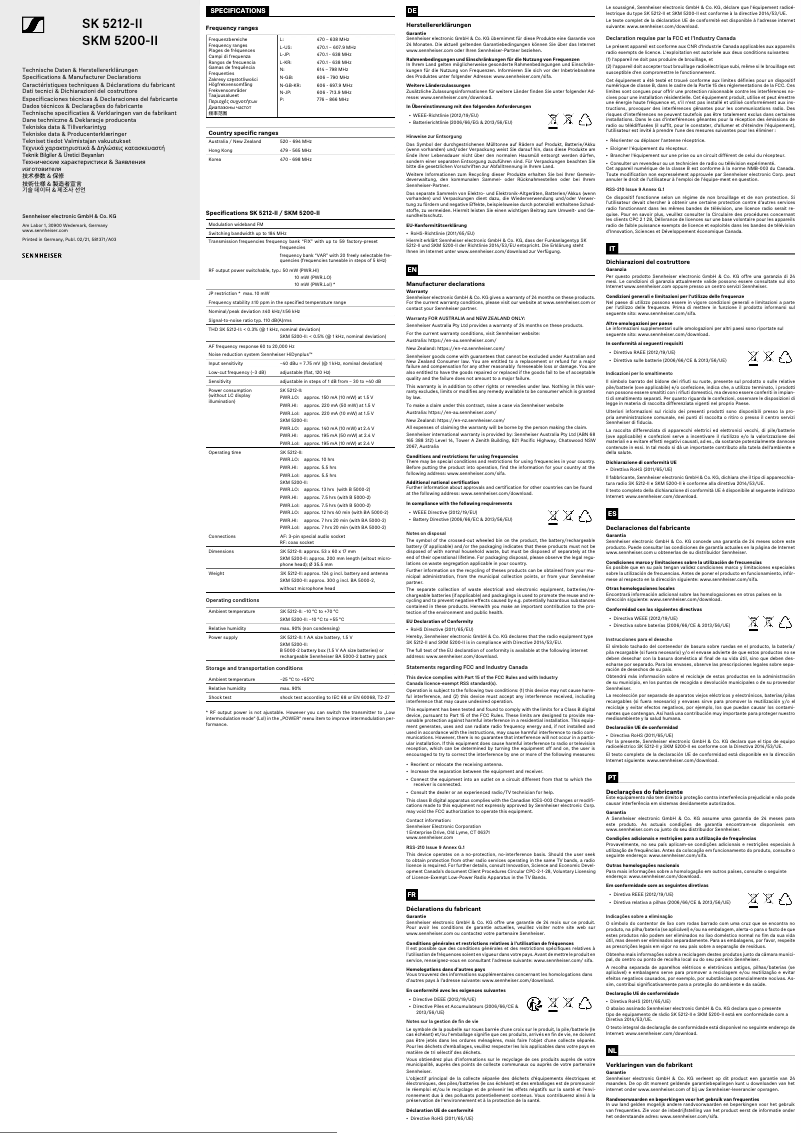 Page 1 of the manual Safety Instructions Sennheiser SK 5212-II