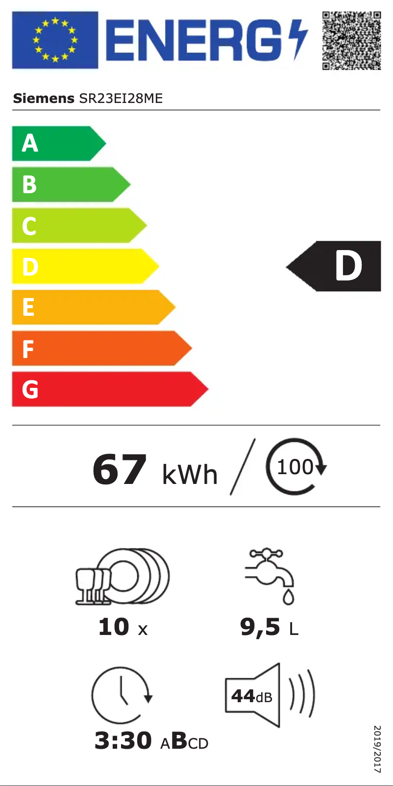 Page 1 of the manual Energy Label Siemens SR23EI28ME