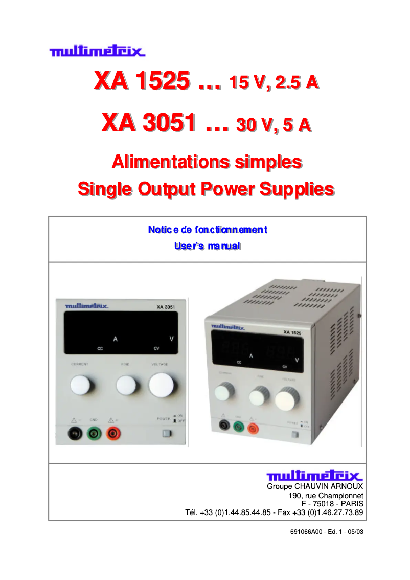 First page image of the manual for XA3051
