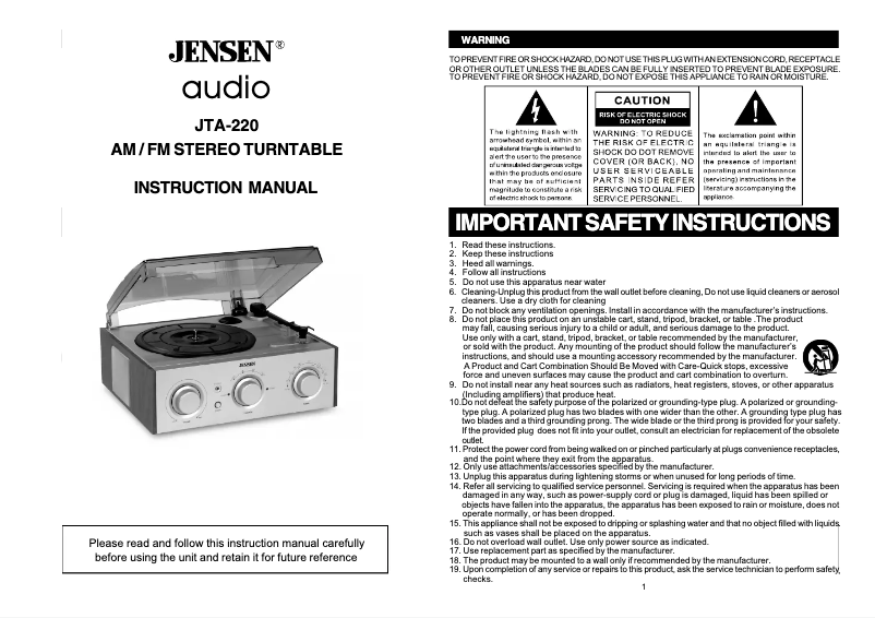 First page image of the manual for JTA-220