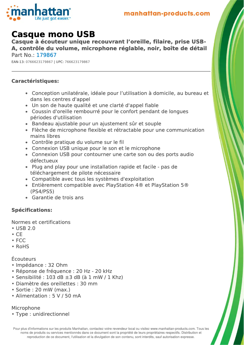 Page 1 of the manual Technical Sheet Manhattan 179867