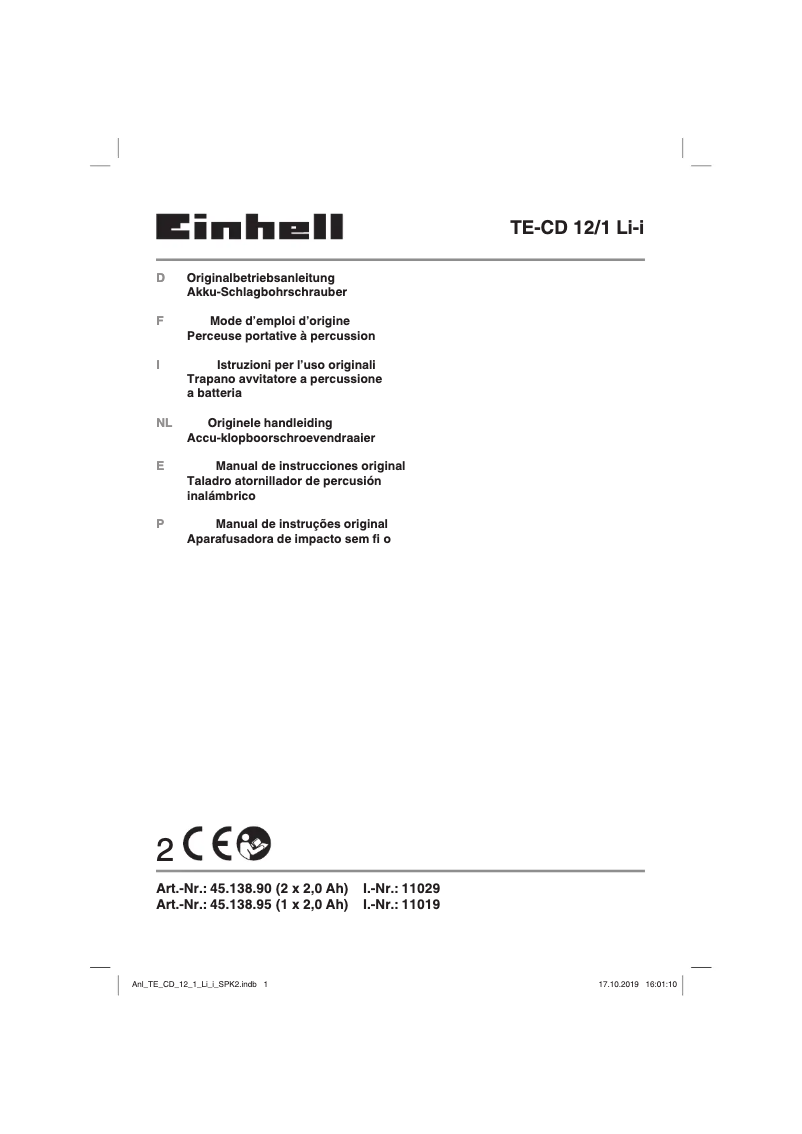 First page image of the manual for TE-CD 12/1 Li-i