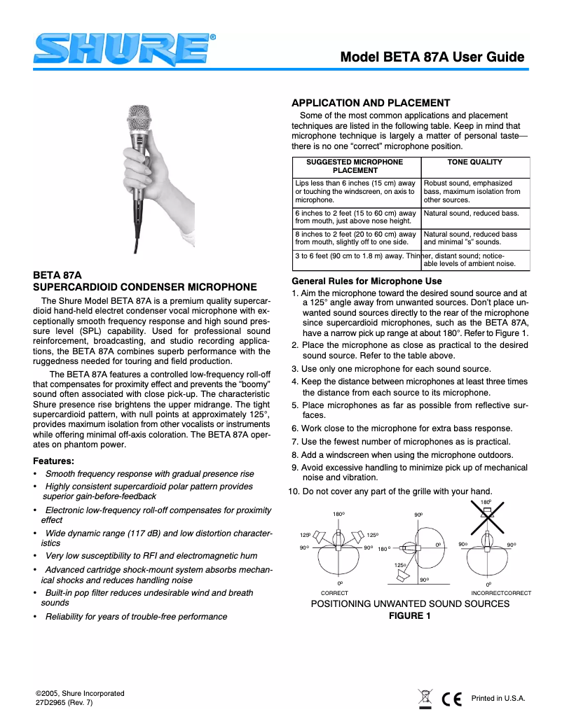 Page 1 of the manual User Manual Shure BETA 87A