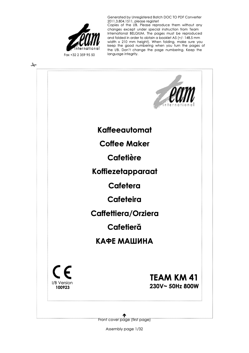 Page 1 of the manual User Manual Team KM 41