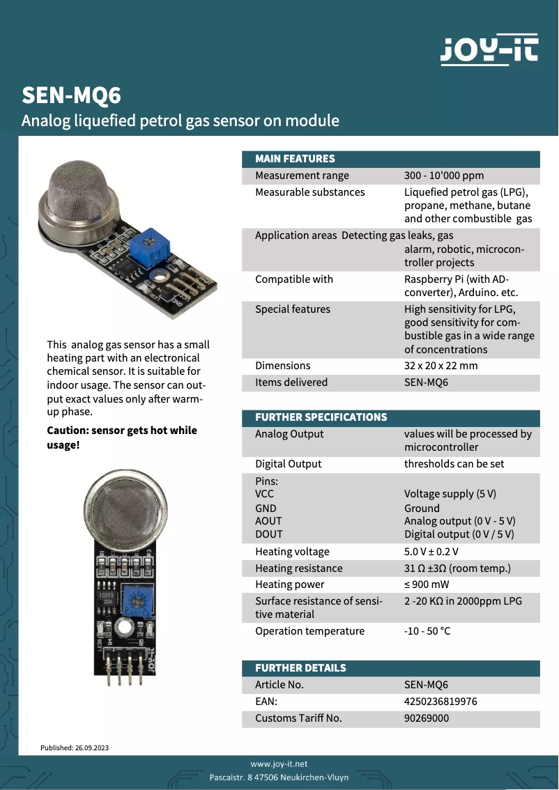 Image de la première page du manuel de l'appareil SEN-MQ6