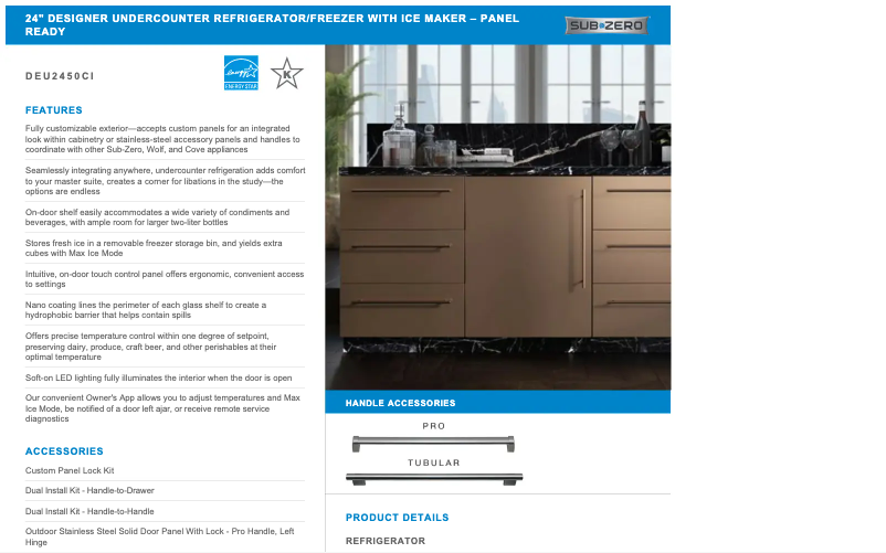 Page 1 of the manual User Manual Sub-Zero DEU2450CI