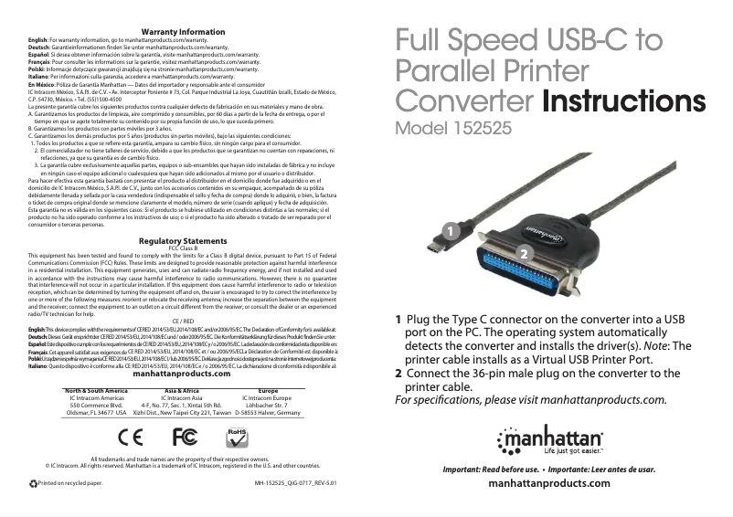 Page 1 of the manual User Manual Manhattan 152525