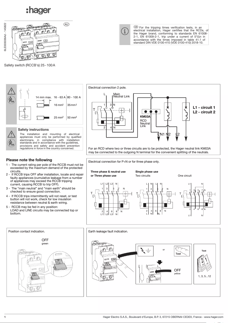Page 1 of the manual User Manual Hager CEA540T