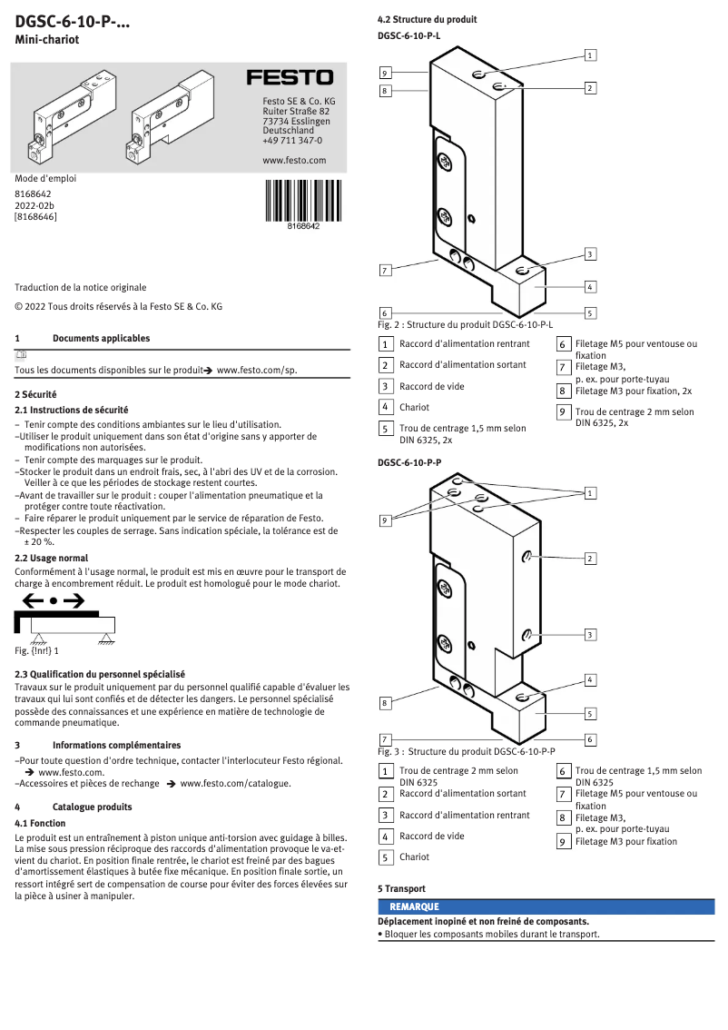 Page 1 of the manual User Manual Festo DGSC-6-10-P-L