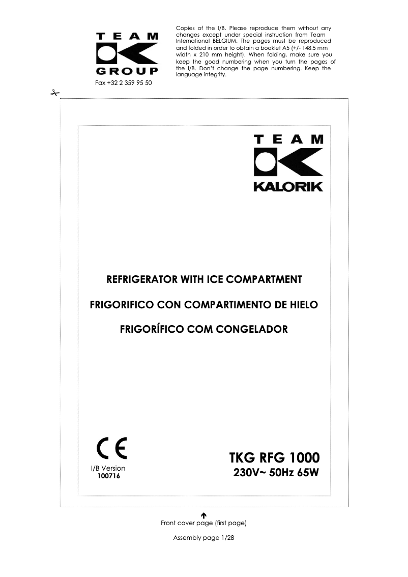 First page image of the manual for TKG RFG 1000