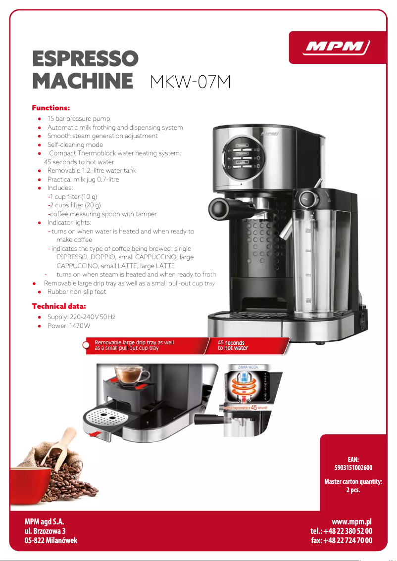 Page 1 of the manual Technical Sheet MPM MKW-07M