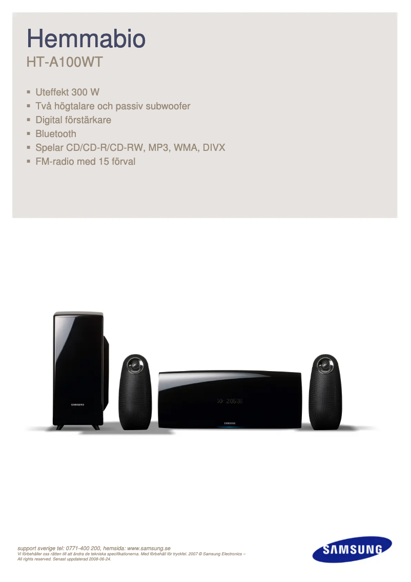 First page image of the manual for HT-A100WT