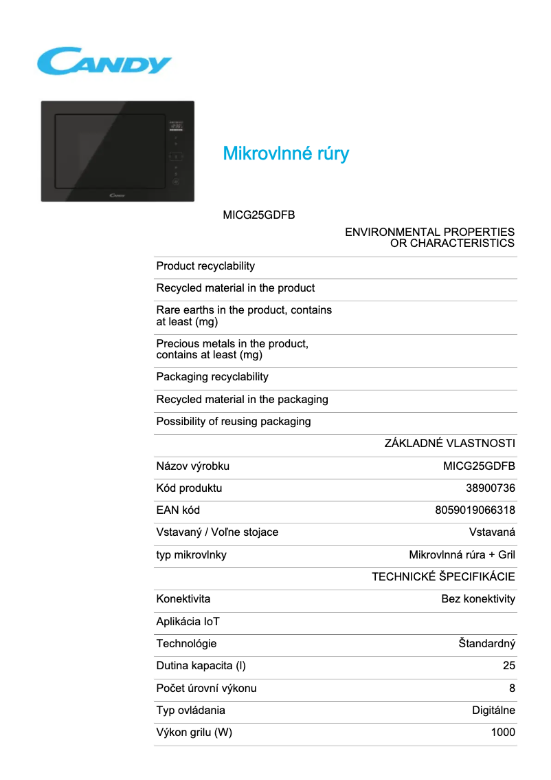 First page image of the manual for MICG25GDFB