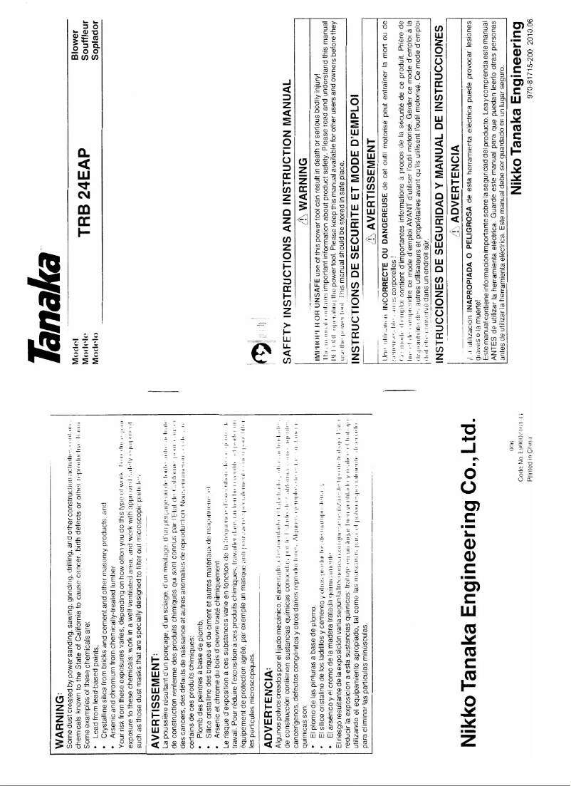 Page 1 of the manual User Manual Tanaka TRB24EAP