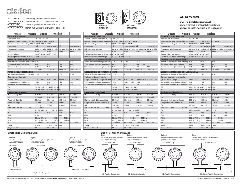 Page 1 de la notice Manuel utilisateur Clarion WG2520D