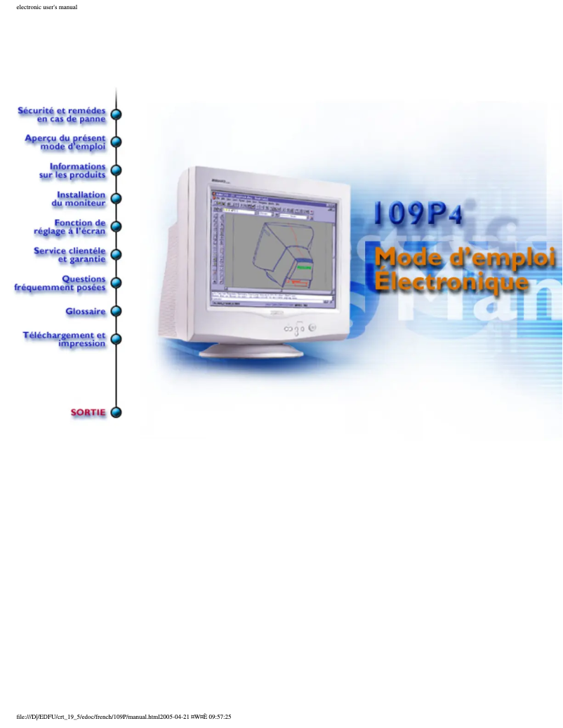 Page 1 of the manual User Manual Philips 109P40