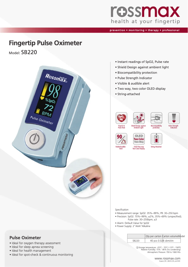 Page 1 of the manual Brochure Rossmax SB220