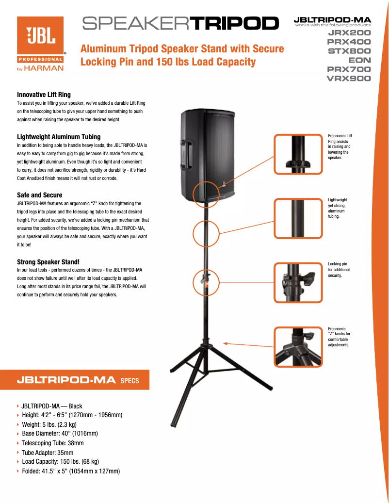 Page 1 of the manual Technical Sheet JBL JBLTRIPOD-MA