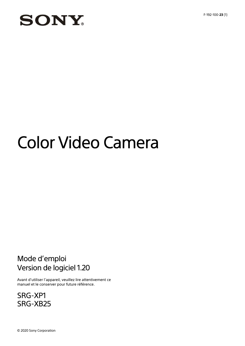 First page image of the manual for SRG-XB25