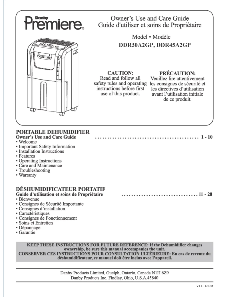 Page 1 of the manual User Manual Danby DDR30A2GP