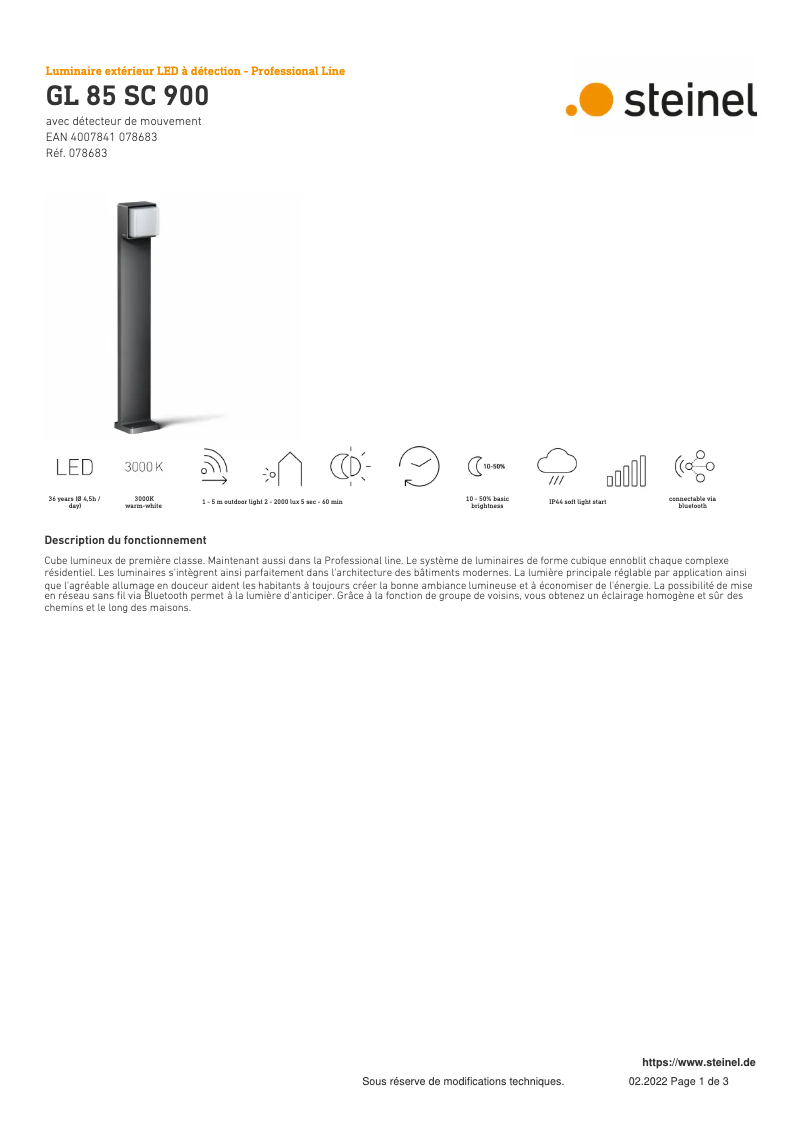Page 1 of the manual Technical Sheet Steinel GL 85 SC 900