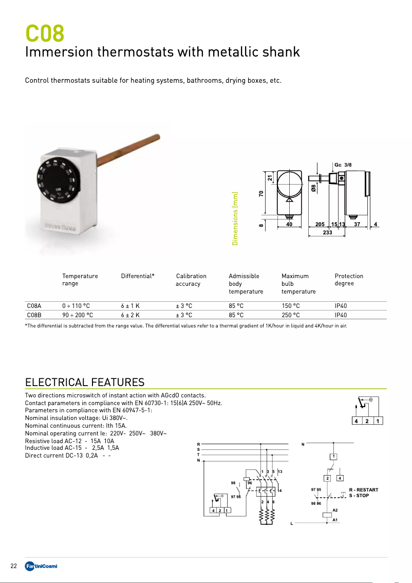 Page 1 of the manual Technical Sheet Fantini Cosmi C08