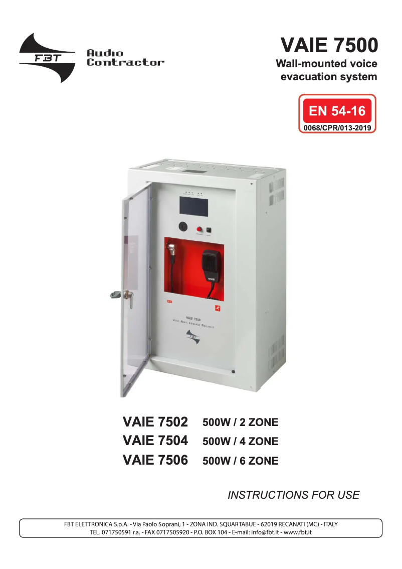 First page image of the manual for VAIE 7500