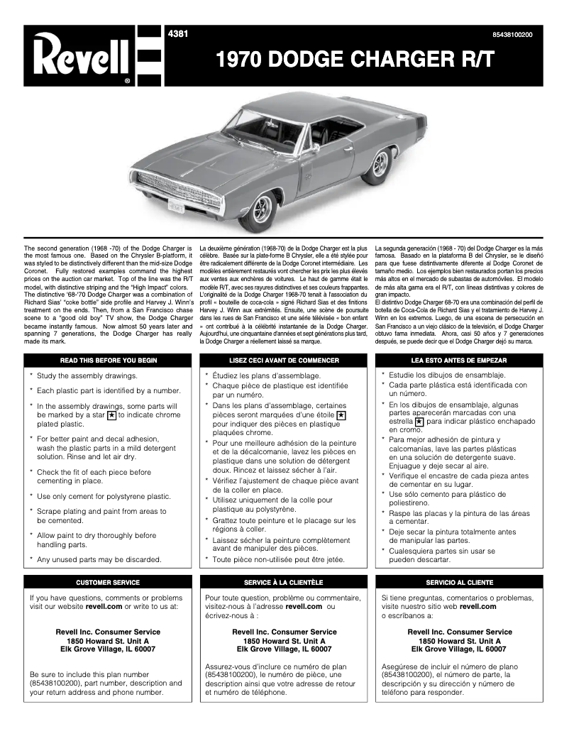 Page 1 of the manual User Manual Revell '70 Dodge Charger R/T "Stock"
