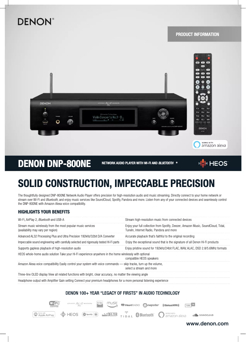 Page 1 de la notice Fiche technique Denon DNP-800NE
