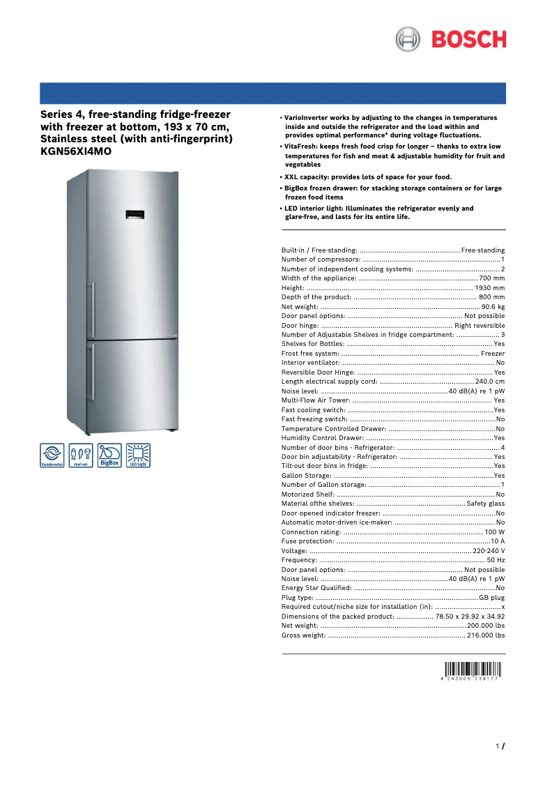 First page image of the manual for KGN56XI4MO