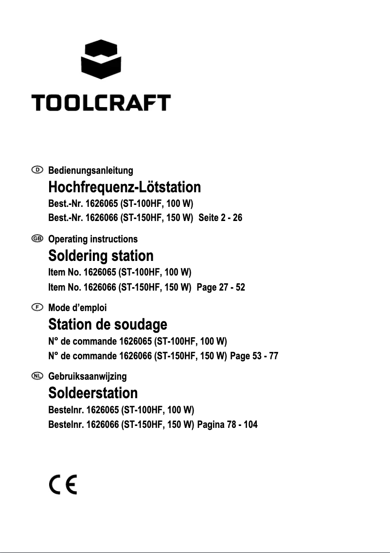 Page 1 of the manual User Manual Toolcraft ST-100 HF