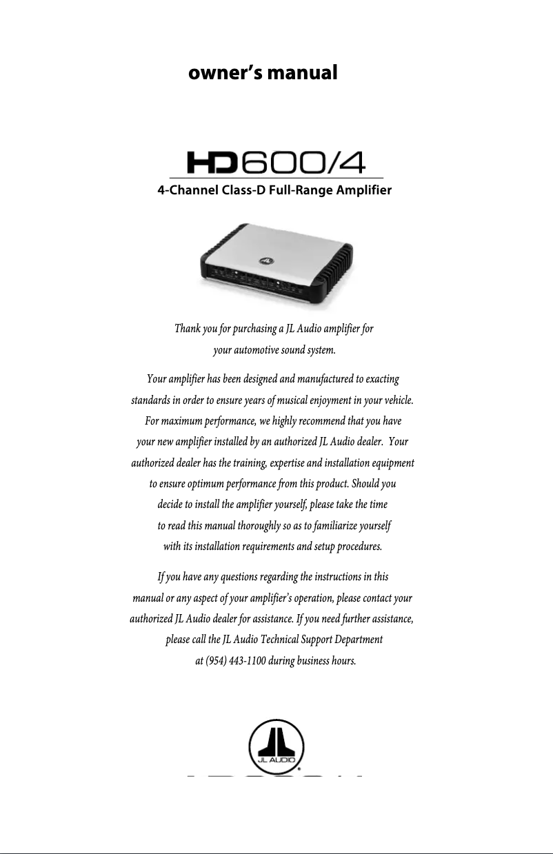 Page 1 of the manual User Manual JL Audio HD600/4