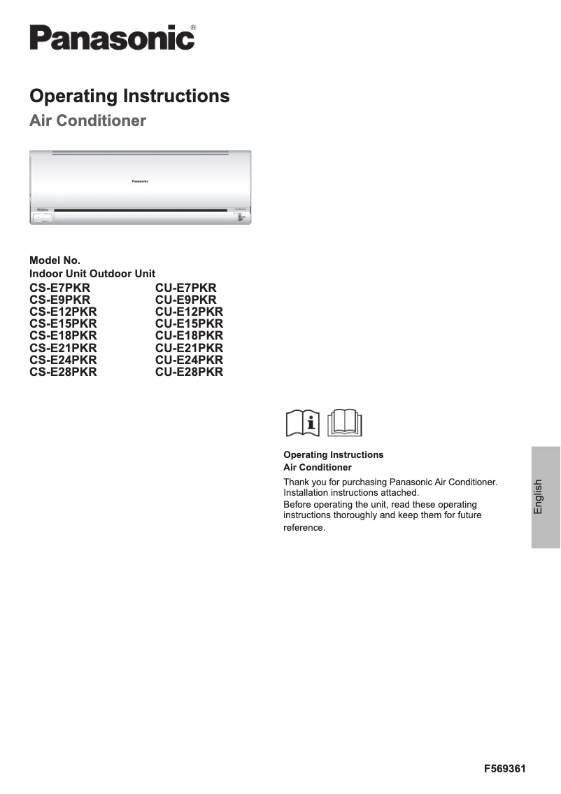 Page 1 of the manual User Manual Panasonic CU-E12PKR
