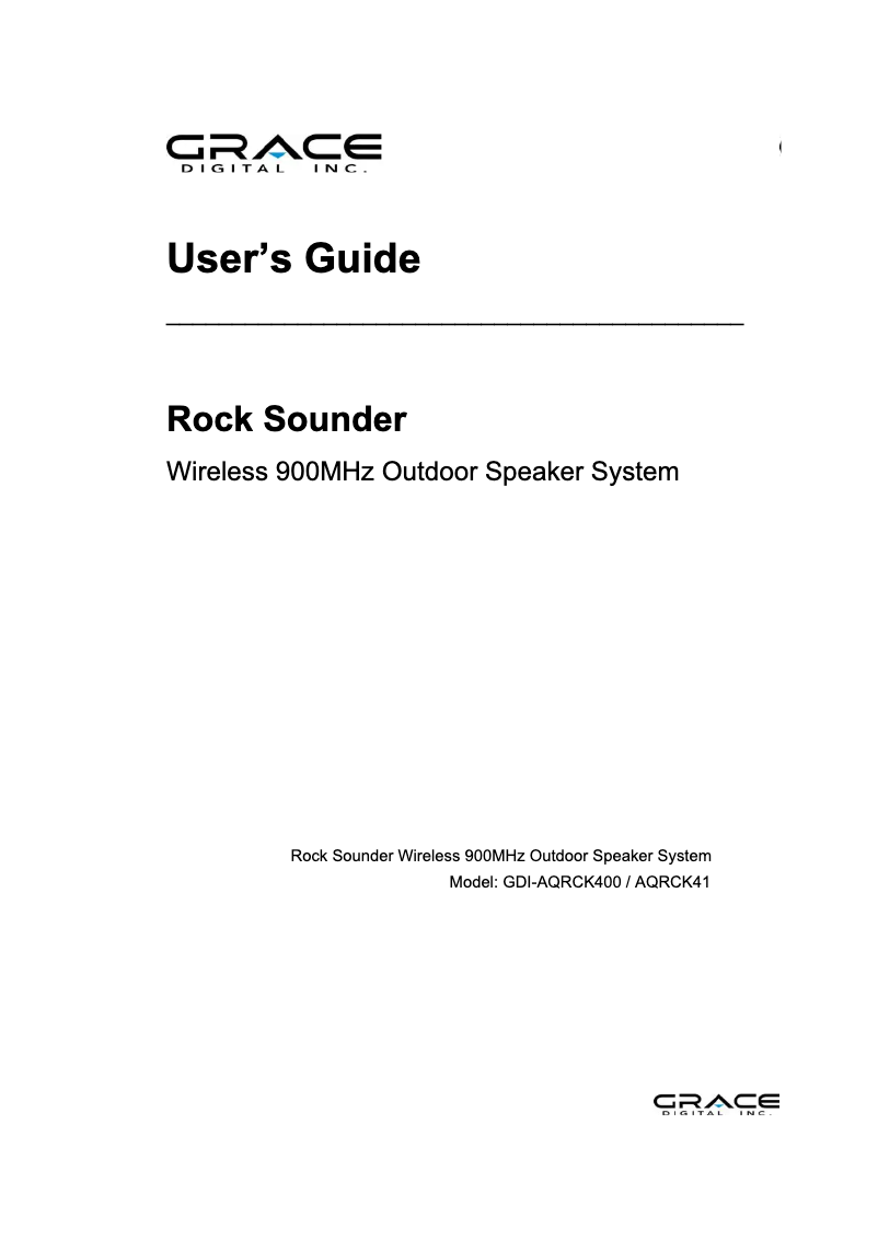 Page 1 of the manual User Manual Grace Digital Audio Rock Sounder