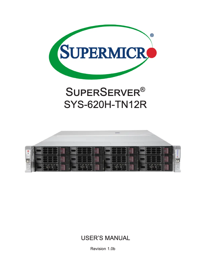First page image of the manual for SuperServer SYS-620H-TN12R