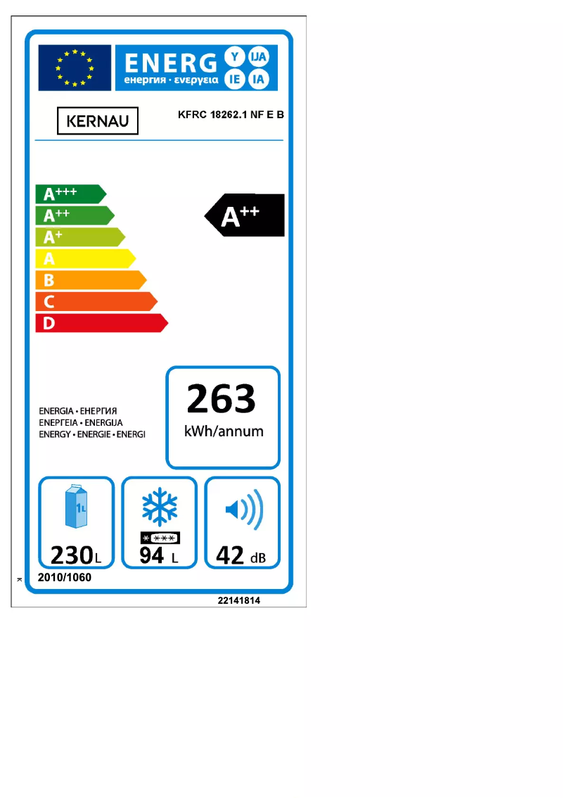 Page 1 of the manual Energy Label Kernau KFRC 18262.1 NF E B
