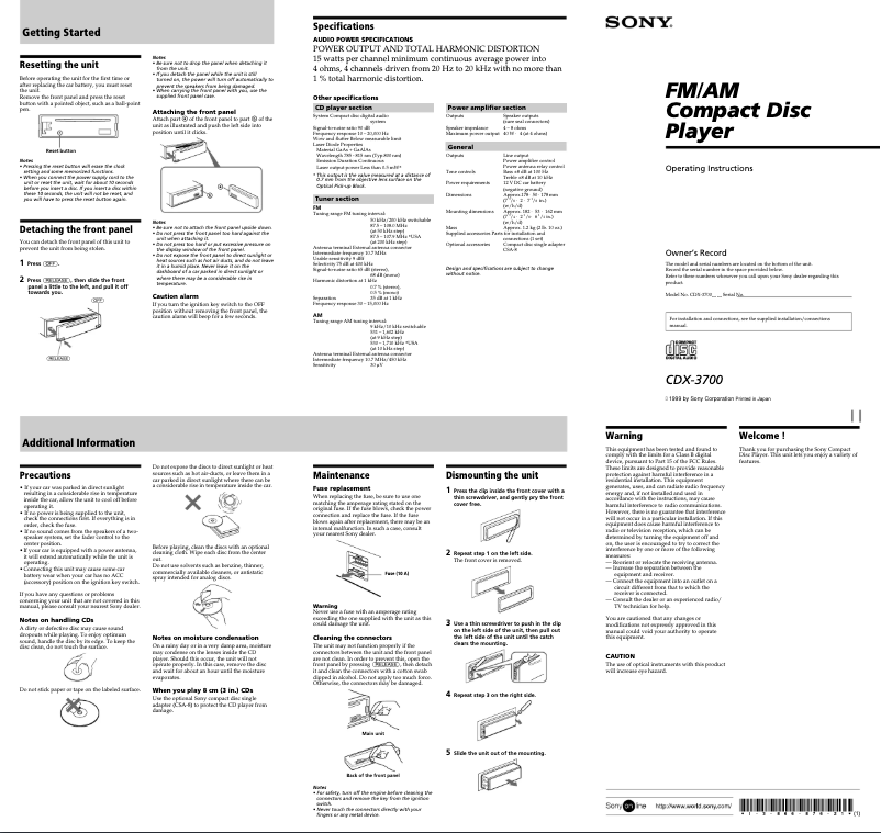 First page image of the manual for CDX-3700