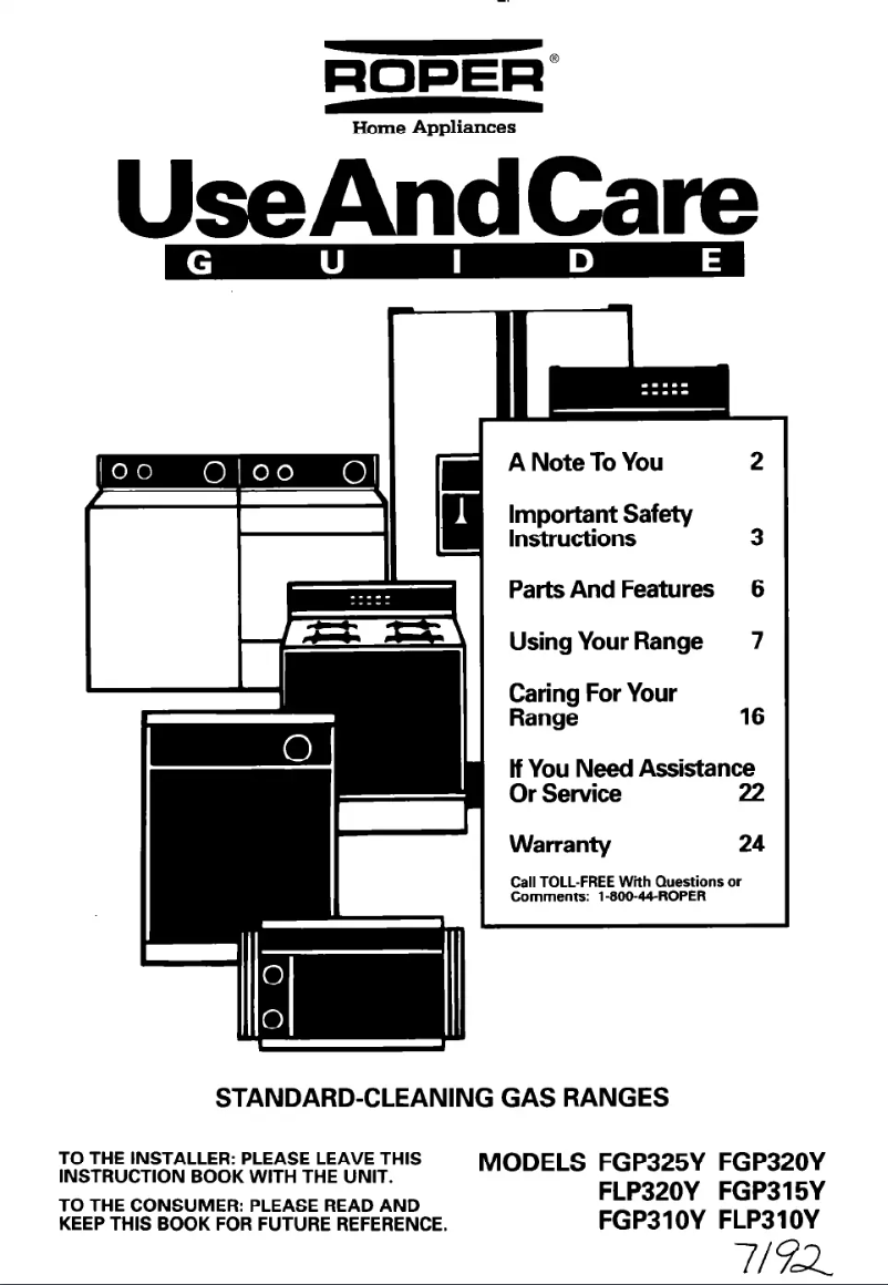 Page 1 of the manual User Manual Roper FGP320YW2