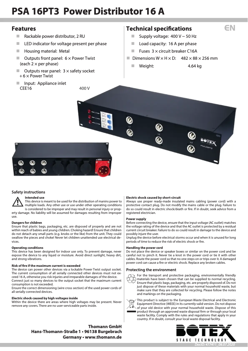 Page 1 of the manual User Manual Botex PSA 16PT3