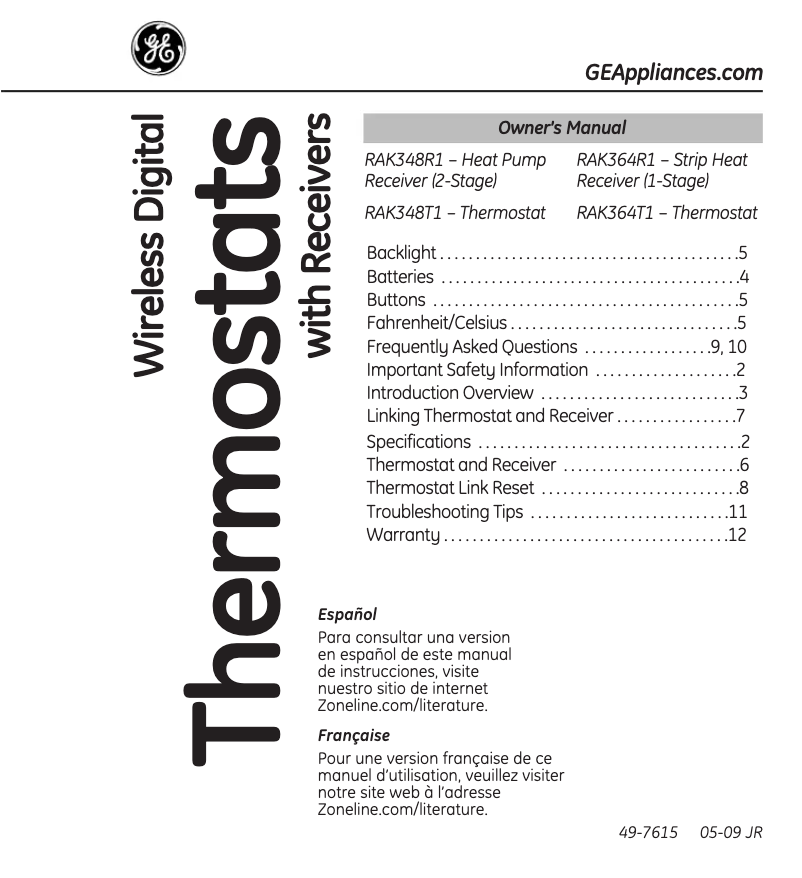 Page 1 of the manual Use and Maintenance Manual GE RAK364R1